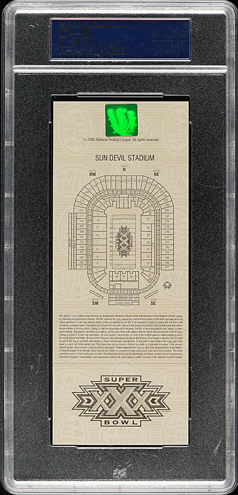1996 Super Bowl XXX Full Ticket PSA MINT 9 - Purple Variation - MVP Larry Brown