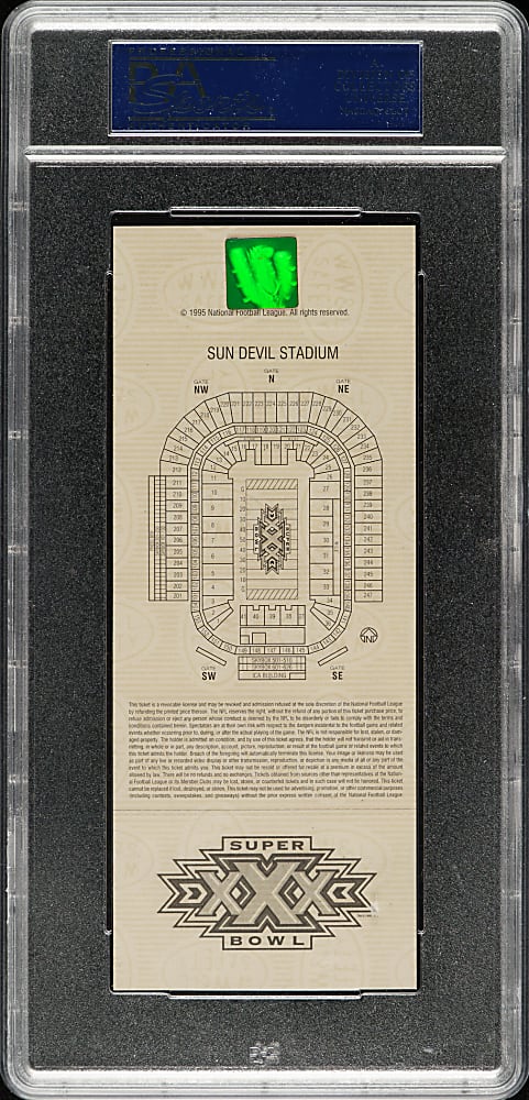 1996 Super Bowl XXX Full Ticket PSA MINT 9 - Green Variation - MVP Larry Brown