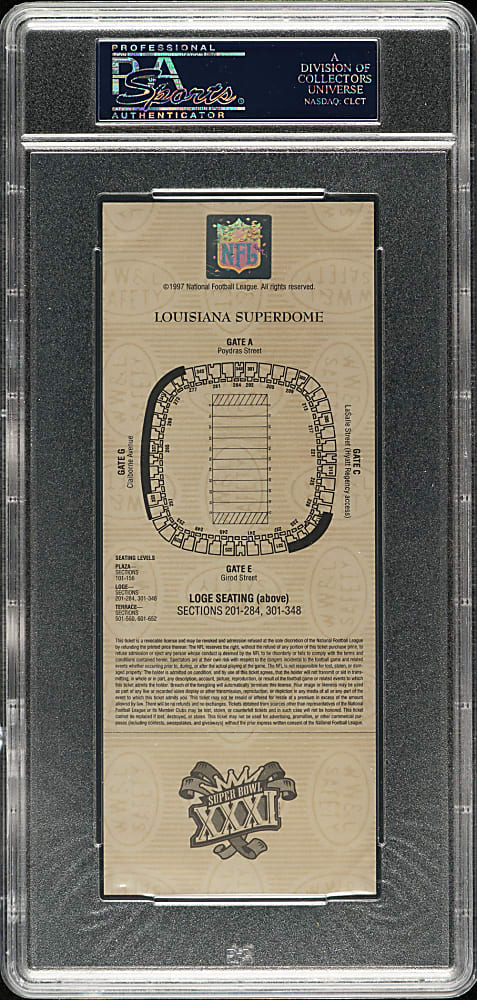 1997 Super Bowl XXXI Full Ticket PSA VG 3 - Blue Variation - MVP Desmond Howard