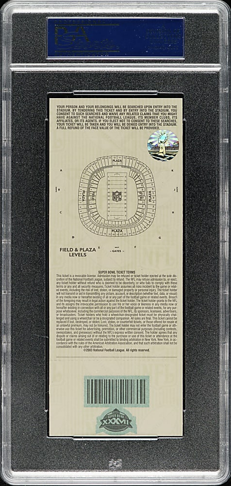 2003 Super Bowl XXXVII Full Ticket PSA MINT 9 - Blue Variation - MVP Dexter Jackson