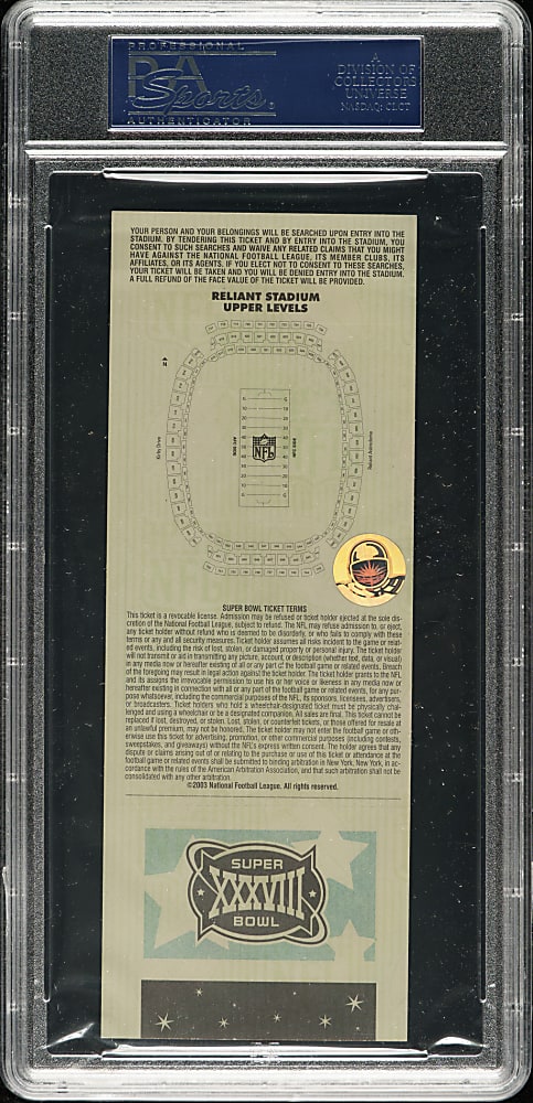 2004 Super Bowl XXXVIII Full Ticket PSA NM-MT 8 - Blue Variation - MVP Tom Brady