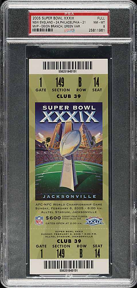2005 Super Bowl XXXIX Full Ticket PSA NM-MT 8 - Green Variation - MVP Deion Branch
