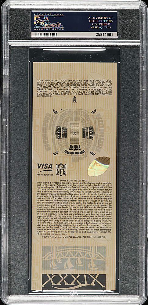 2005 Super Bowl XXXIX Full Ticket PSA NM-MT 8 - Green Variation - MVP Deion Branch