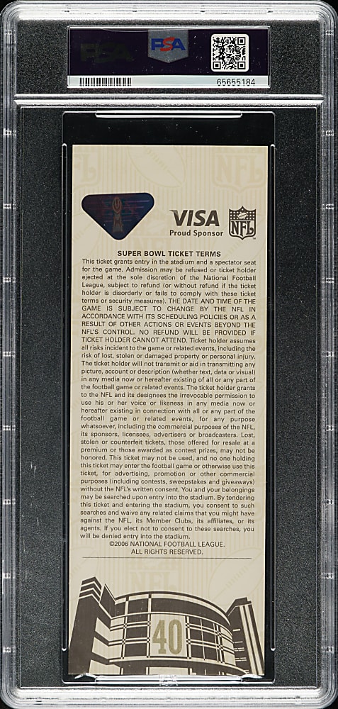 2006 Super Bowl XL Full Ticket PSA NM-MT 8 - Orange Variation - MVP Hines Ward