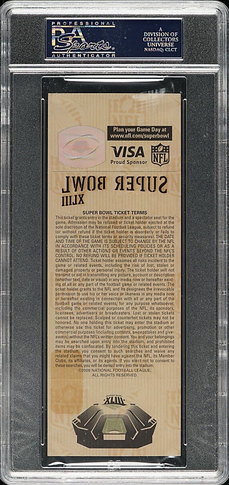 2009 Super Bowl XLIII Scan Ticket PSA NM 7 - Red Variation - MVP Santonio Holmes