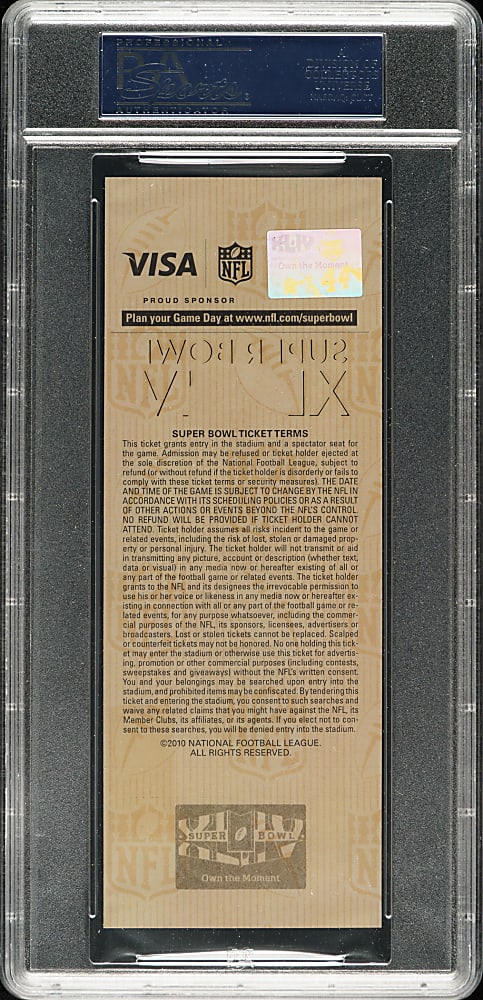 2010 Super Bowl XLIV Scan Ticket PSA MINT 9 - Red Variation - MVP Drew Brees