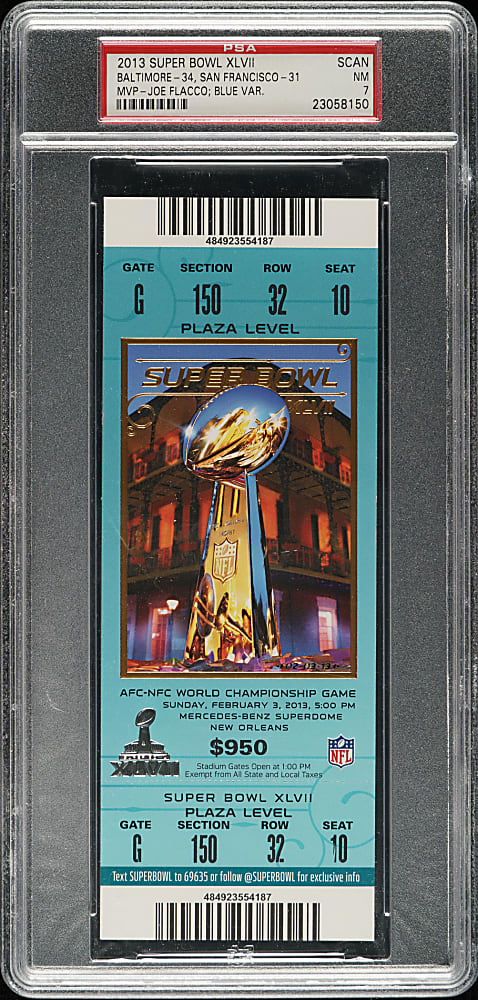 2013 Super Bowl XXIX Scan Ticket PSA NM 7 - Blue Variation - MVP Joe Flacco