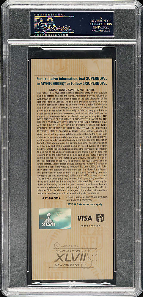 2013 Super Bowl XXIX Scan Ticket PSA NM 7 - Blue Variation - MVP Joe Flacco