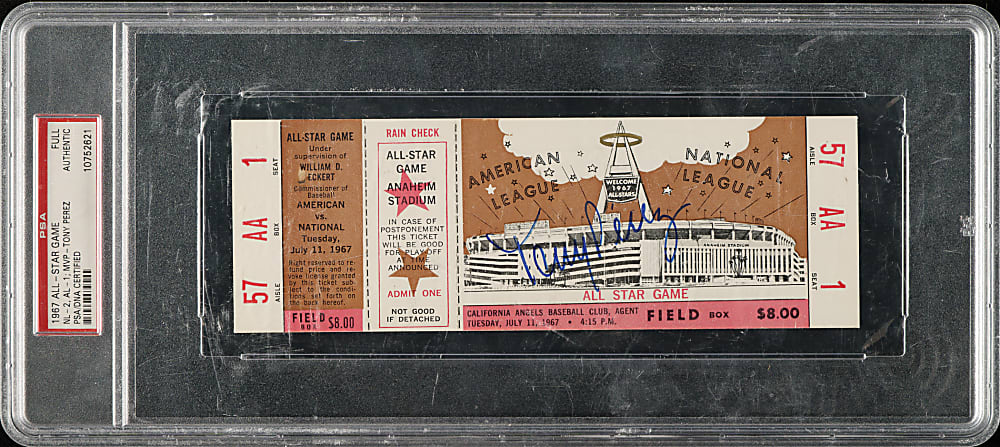 Tony Perez Signed 1967 All-Star Game Full Ticket - PSA/DNA - MVP Tony Perez