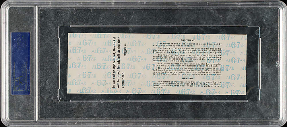 Tony Perez Signed 1967 All-Star Game Full Ticket - PSA/DNA - MVP Tony Perez