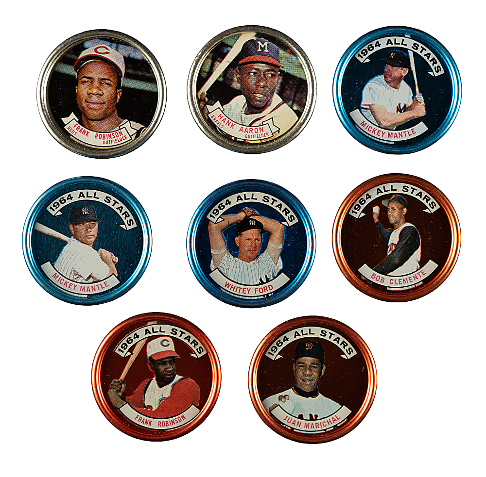 1964 Topps Coins Hall of Fame Collection (8) Including Mickey Mantle, Whitey Ford and Frank Robinson