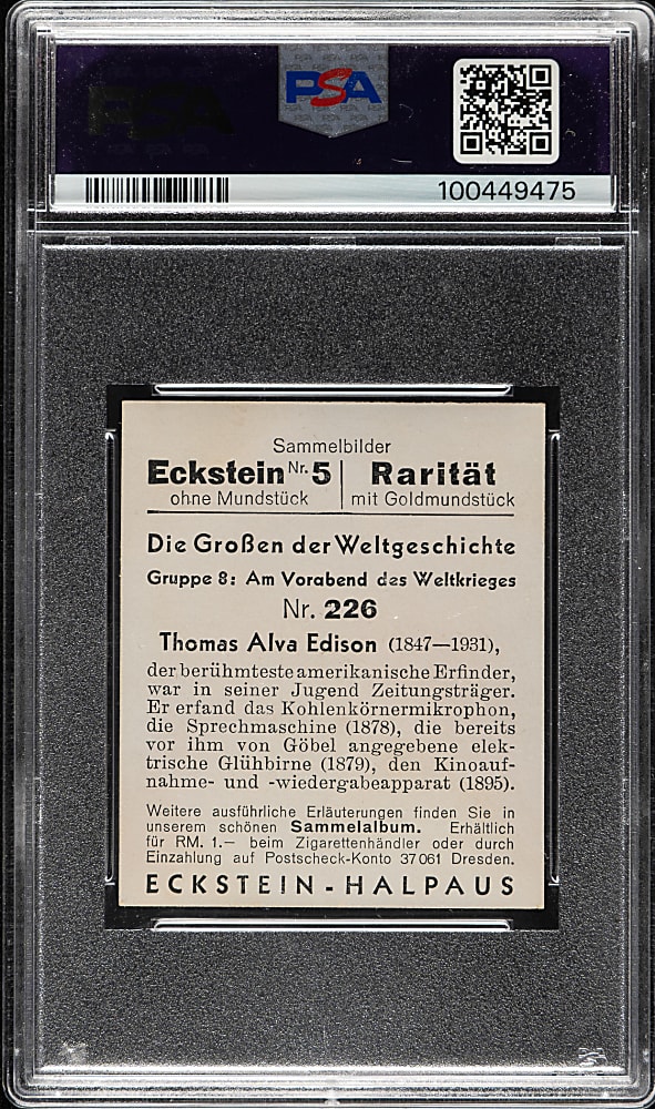 1934 Eckstein-Halpaus Grossen/Weltgeschichte #226 Thomas Alva Edison PSA VG 3