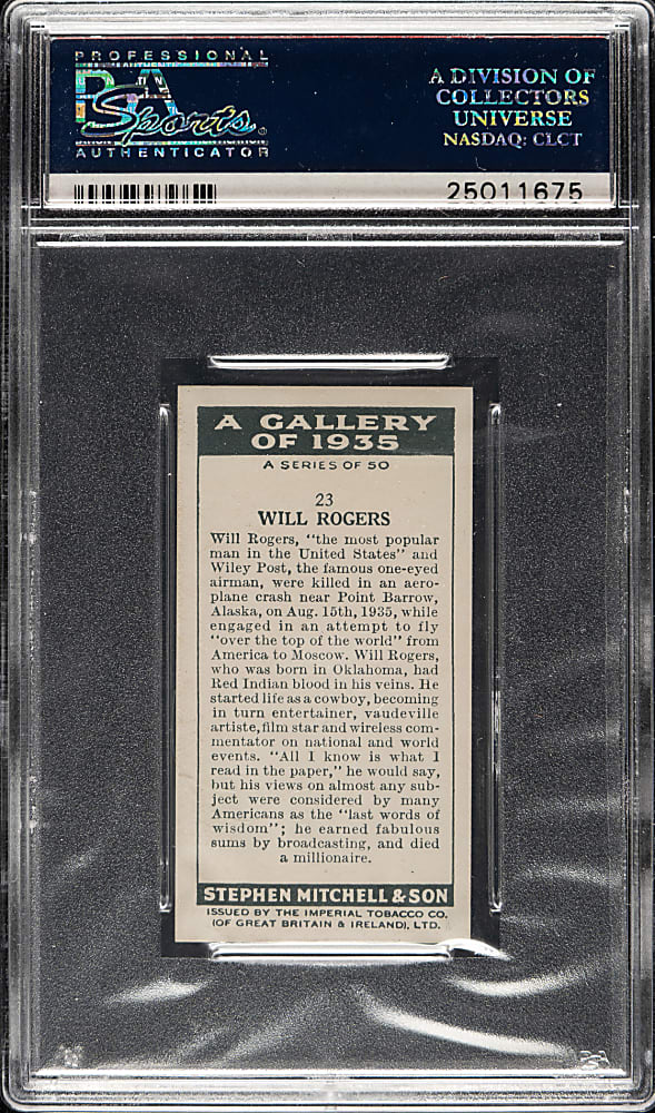 1936 Mitchell & Son "A Gallery of 1935" #23 Will Rogers PSA EX-MT 6