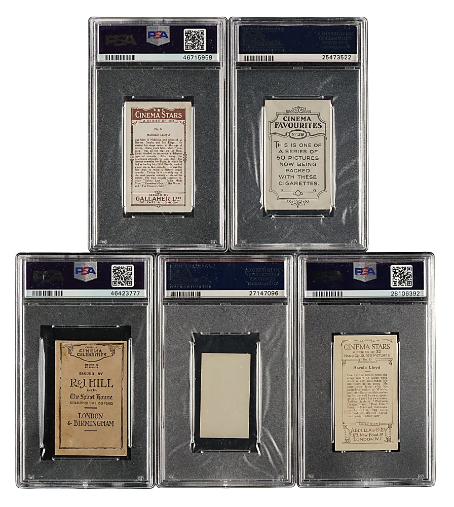 1926 to 1934 Gallaher Ltd., British American Tobacco, and Abdulla & Co. Harold Lloyd PSA-Graded Collection (5)