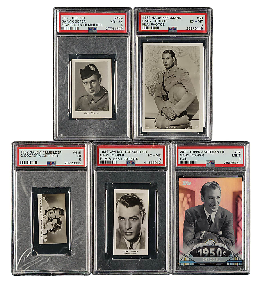 1931 to 2011 Josetti, Topps American Pie, and Salem Filmbilder Gary Cooper PSA-Graded Collection (5)