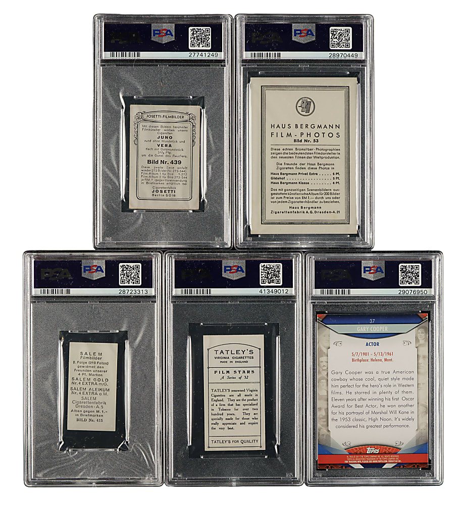 1931 to 2011 Josetti, Topps American Pie, and Salem Filmbilder Gary Cooper PSA-Graded Collection (5)