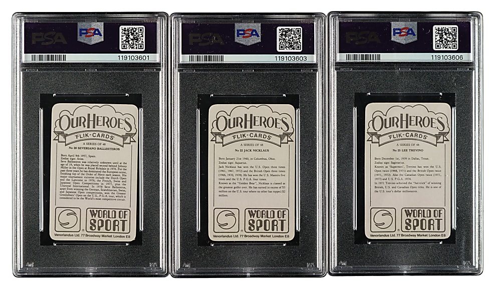 1979 Venorlandus Golf PSA NM 7 Trio: Severiano Ballesteros, Lee Trevino, and Jack Nicklaus