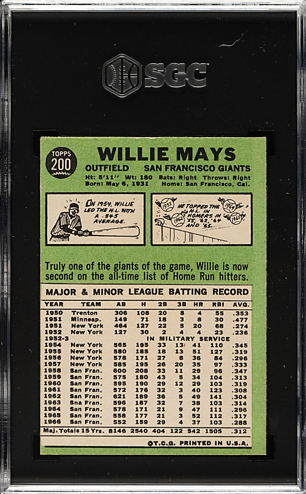 1967 Topps #200 Willie Mays SGC EX 5