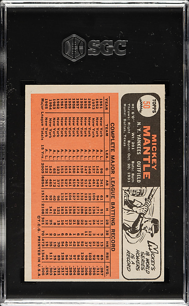 1966 Topps #50 Mickey Mantle SGC VG+ 3.5