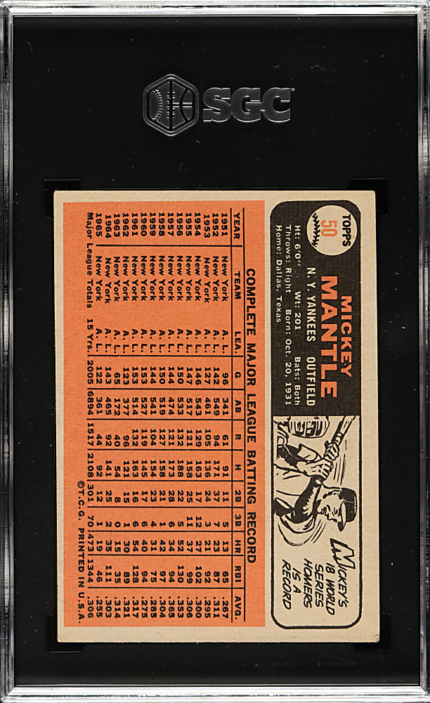 1966 Topps #50 Mickey Mantle SGC VG/EX+ 4.5