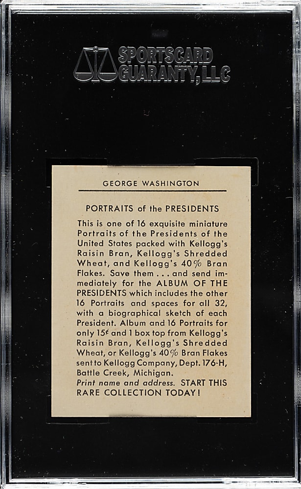 1946 Kellogg's "Portraits of the Presidents" #1 George Washington SGC NM 84