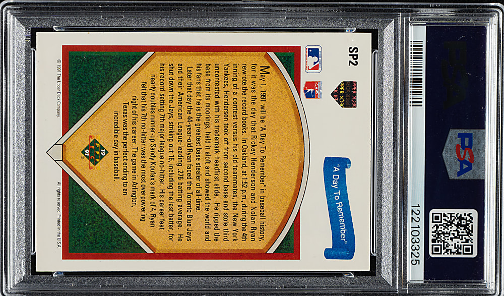 Signed 1991 Upper Deck #SP2 Nolan Ryan PSA NM 7 with GEM MINT 10 Signature