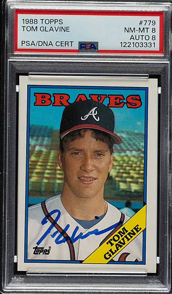 Signed 1988 Topps #779 Tom Glavine Rookie PSA NM-MT 8 with NM-MT 8 Signature