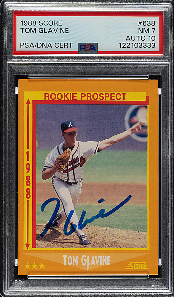 Signed 1988 Score #638 Tom Glavine Rookie PSA NM 7 with GEM MINT 10 Signature