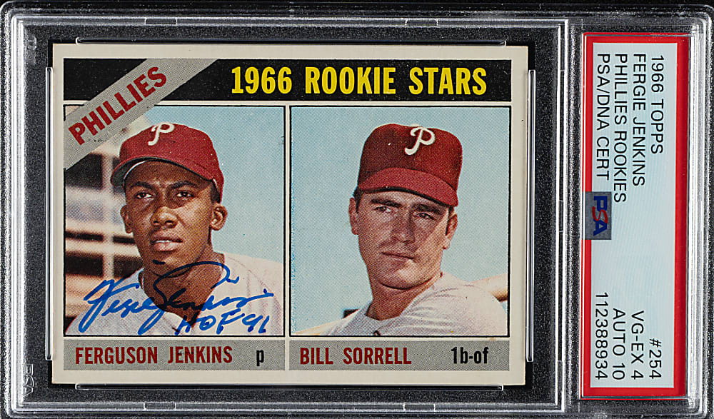 Signed 1966 Topps #254 Fergie Jenkins Rookie PSA VG-EX 4 with GEM MINT 10 Signature