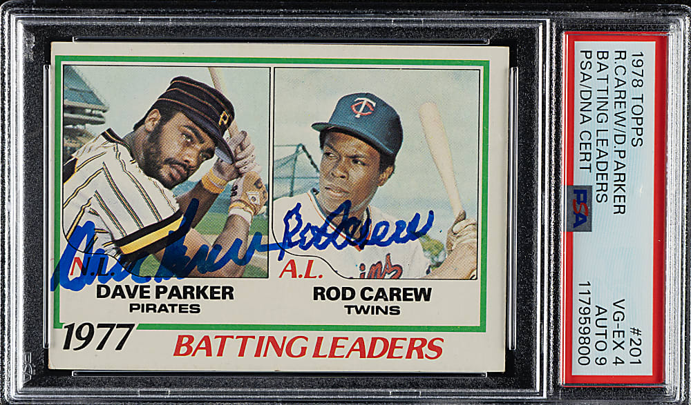 Signed 1978 Topps #201 Batting Leaders with Dave Parker and Rod Carew PSA VG-EX 4 with MINT 9 Signatures