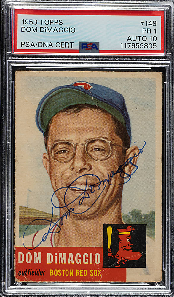 Signed 1953 Topps #149 Dom DiMaggio PSA POOR 1 with GEM MINT 10 Signature
