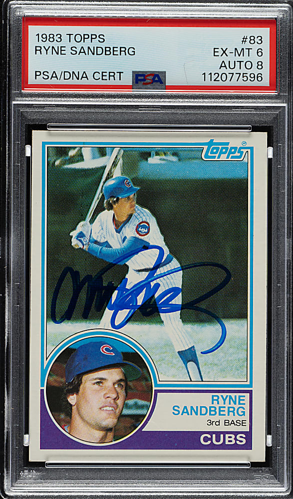 Signed 1983 Topps #83 Ryne Sandberg Rookie PSA EX-MT 6 with NM-MT 8 Signature