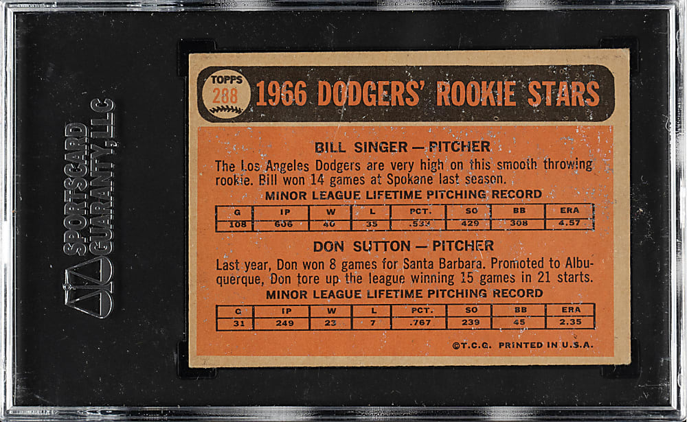 Signed 1966 Topps #288 Don Sutton Rookie - SGC