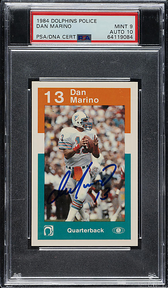 Signed 1984 Dolphins Police Football Dan Marino PSA MINT 9 with GEM MINT 10 Signature