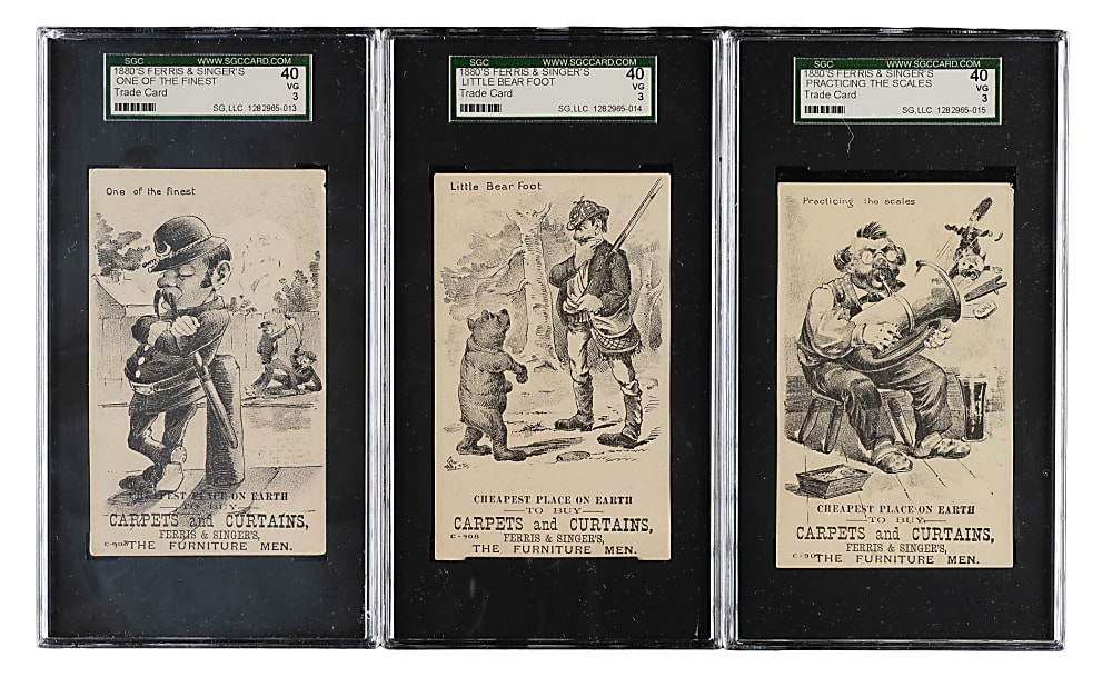 Circa 1880s Ferris & Singer's Furniture Trade Card SGC-Graded Trio