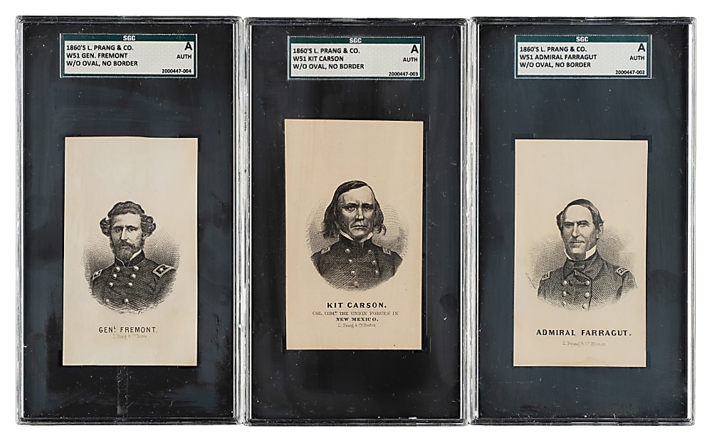 Circa 1860s W51 L. Prang & Co. SGC Authentic Trio: Gen. Fremont, Admiral Farragut, and Kit Carson