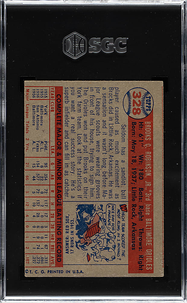 1957 Topps #328 Brooks Robinson Rookie SGC VG 3