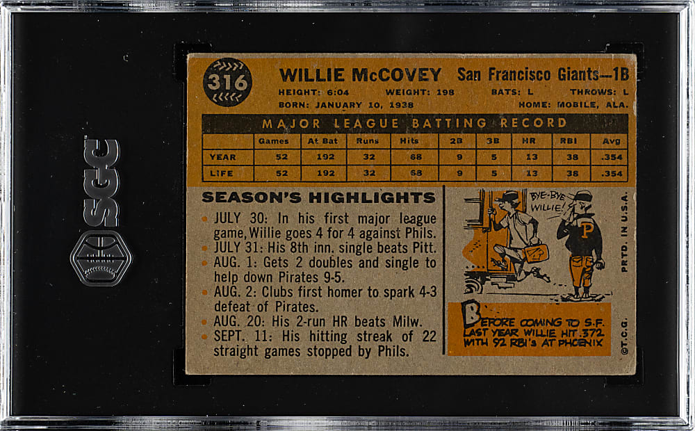 1960 Topps #316 Willie McCovey Rookie SGC VG 3