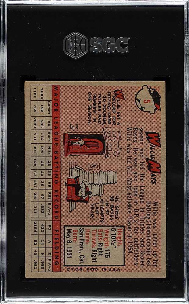 1958 Topps #5 Willie Mays SGC EX 5