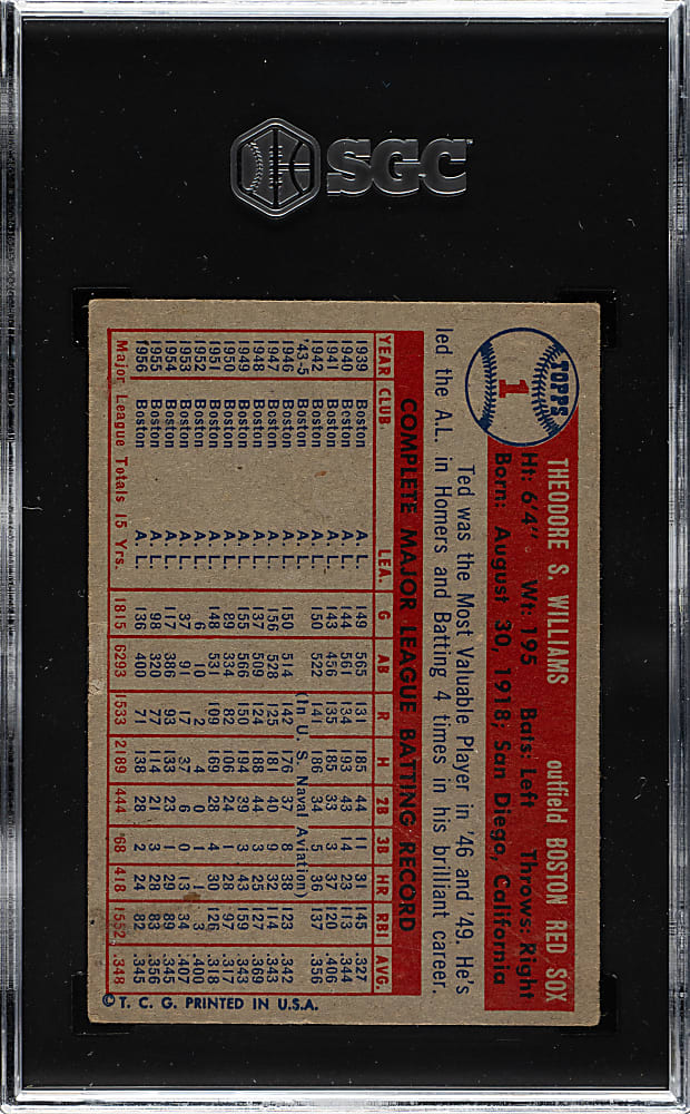 1957 Topps #1 Ted Williams SGC VG 3