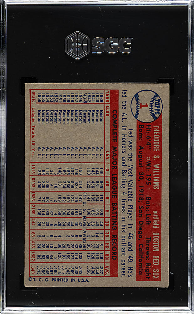 1957 Topps #1 Ted Williams SGC VG+ 3.5