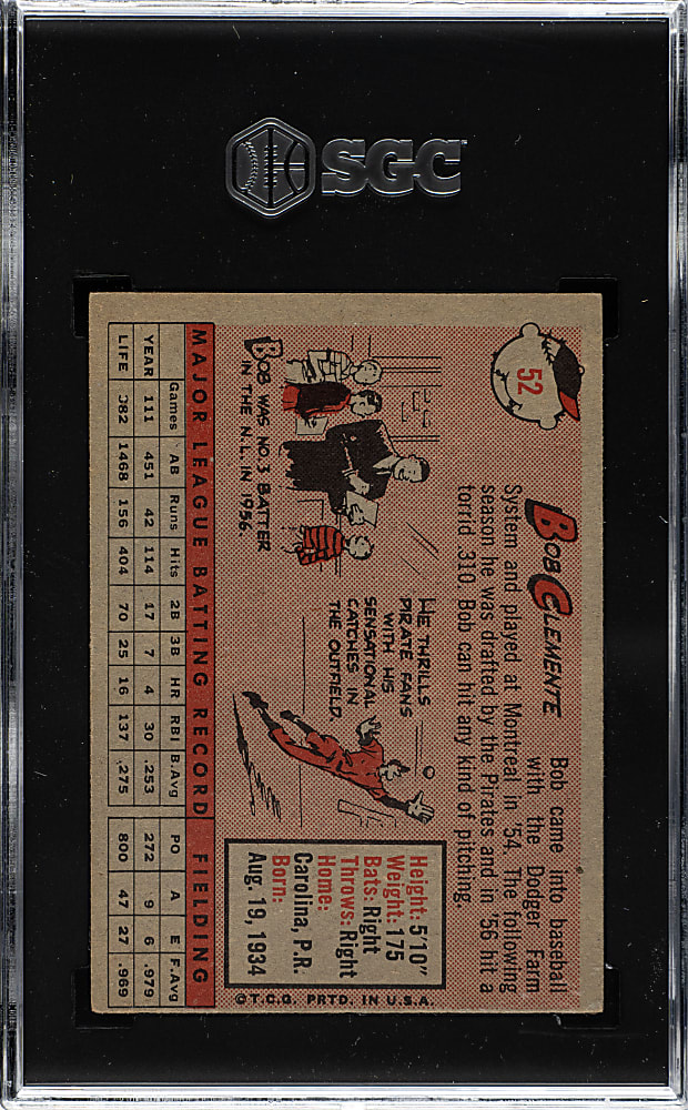 1958 Topps #52 Roberto Clemente SGC VG/EX 4