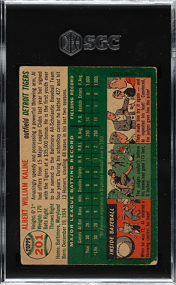1954 Topps #201 Al Kaline Rookie SGC GOOD+ 2.5