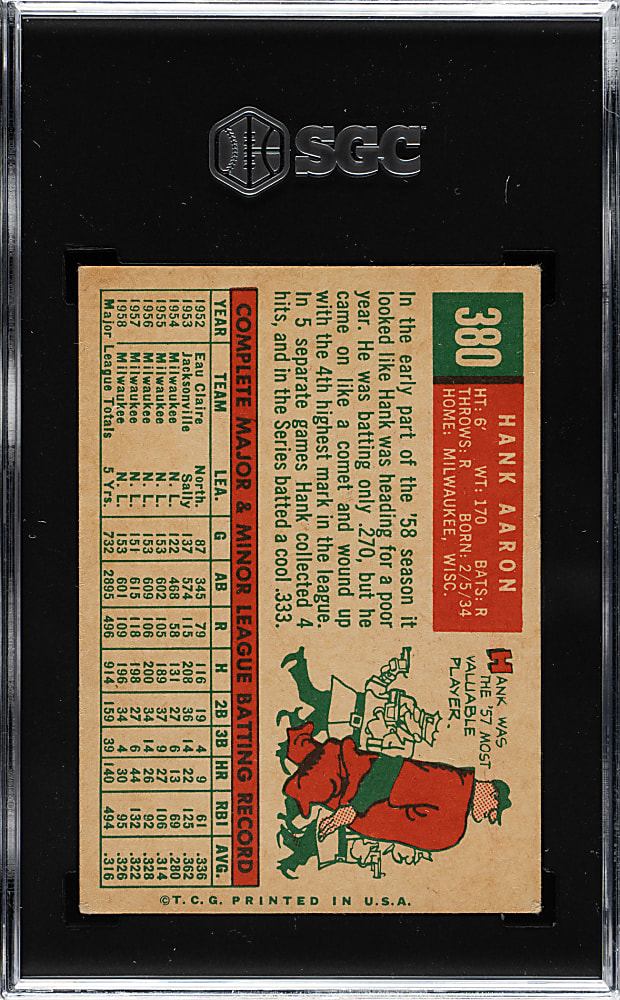 1959 Topps #380 Hank Aaron SGC VG/EX 4
