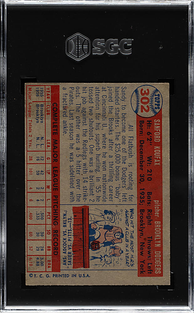 1957 Topps #302 Sandy Koufax SGC EX 5