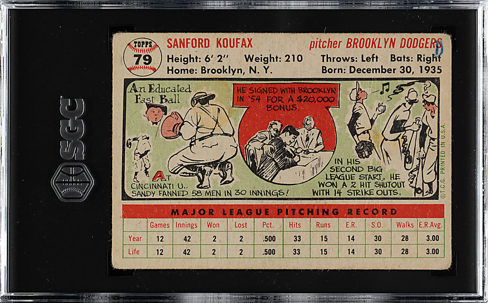 1956 Topps #79 Sandy Koufax White Back SGC POOR 1