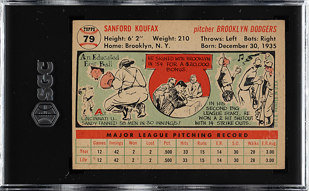 1956 Topps #79 Sandy Koufax White Back SGC VG/EX+ 4.5