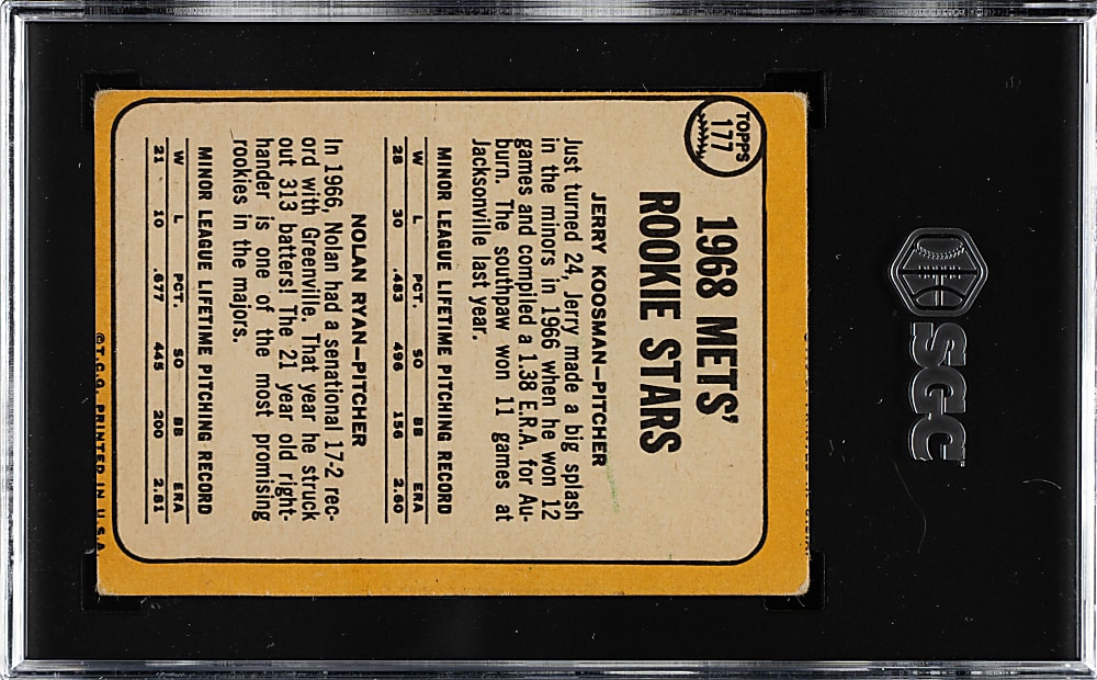 1968 Topps #177 Nolan Ryan Rookie SGC GOOD 2