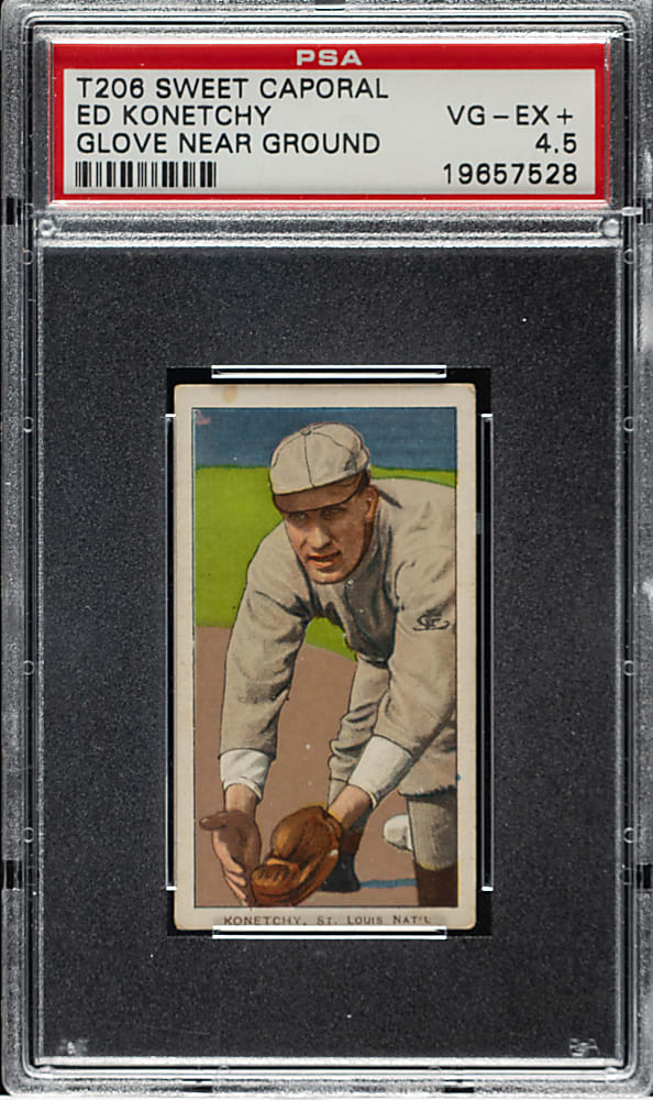 1909-1911 T206 White Border Ed Konetchy Glove Near Ground PSA VG-EX+ 4.5