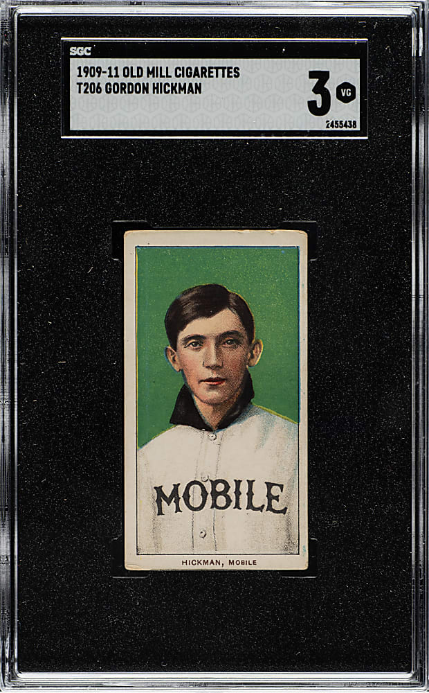 1909-1911 T206 White Border Gordon Hickman Southern Leaguer SGC VG 3 - Old Mill Back